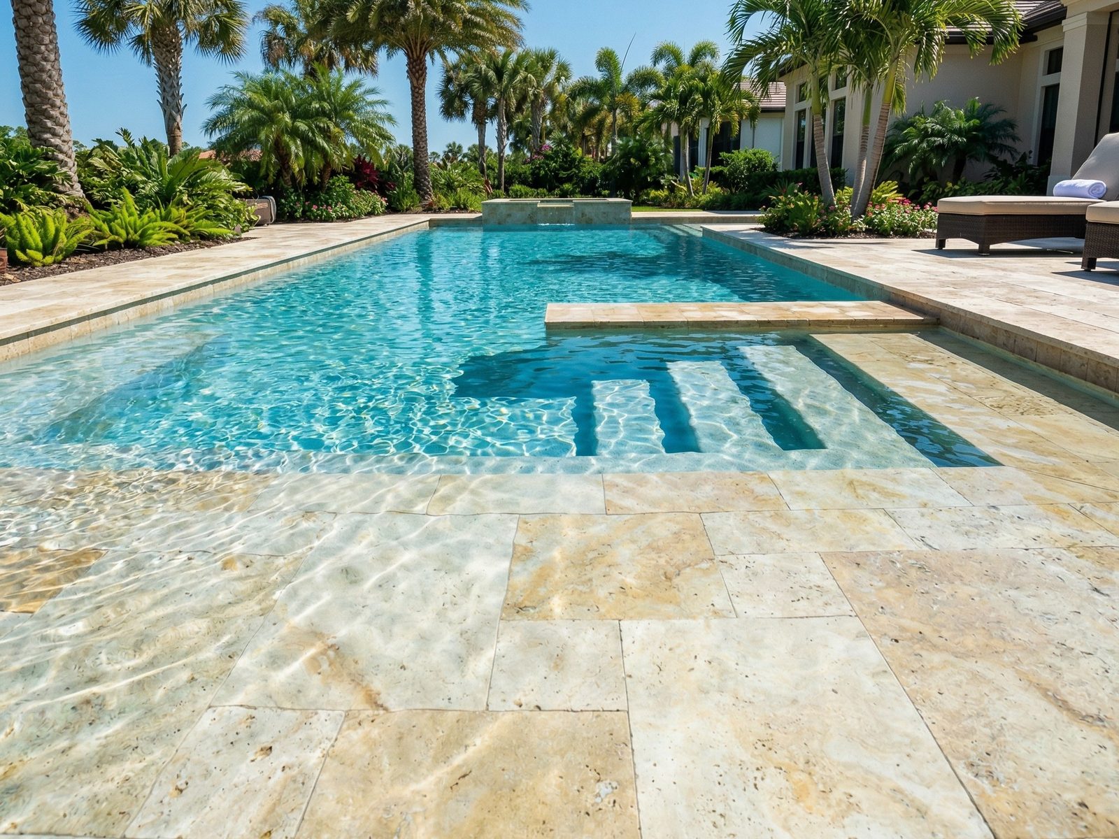 Installer setting large-format porcelain floor tile, Miami